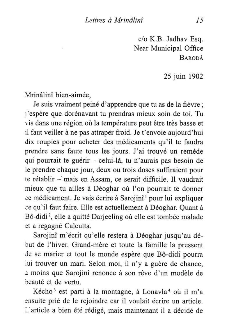 Lettres Mrin Lin Letters To Mrinalini French - Indya