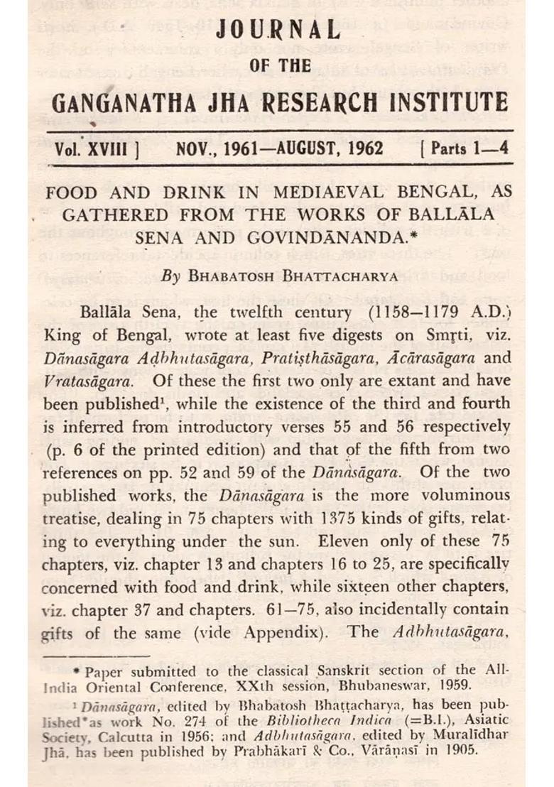 The Journal Of The Ganganatha Jha Research Institute Nov. 1961- Aug. 1962 Parts 1-4 An Old And Rare Book Vol.-Xviii - Indya