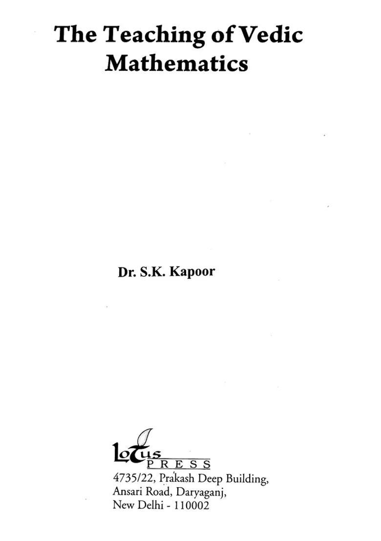 The Teaching Of Vedic Mathematics - Indya