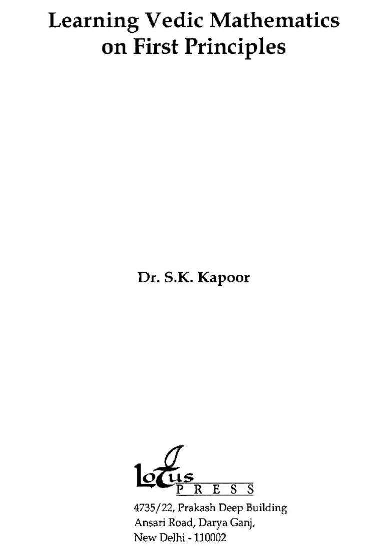 Learning Vedic Mathematics On First Principles - Indya