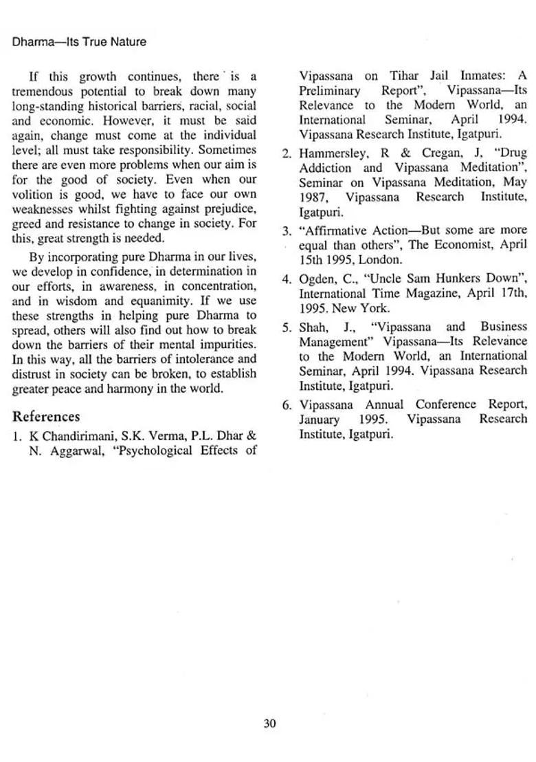 Dharma - Its True Nature An International Seminar May 1995 Dhamma Giri Igatpuri - Indya