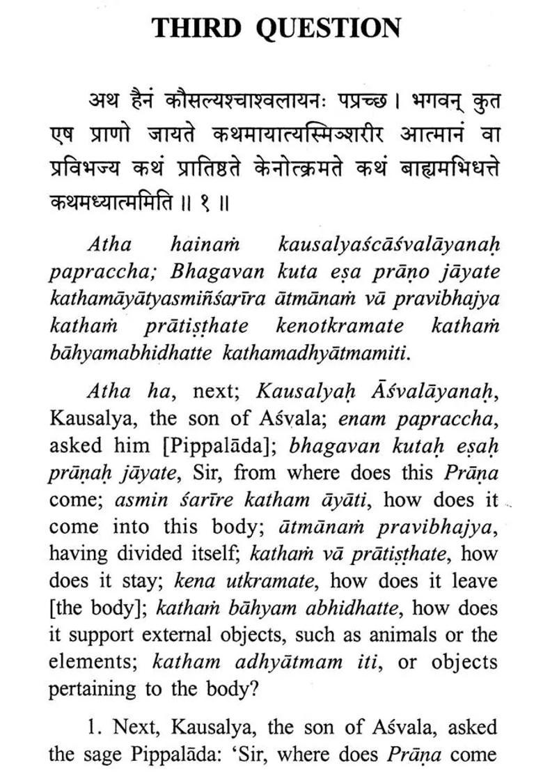Prasna Upanisad- Translated With Notes Based On Sankara