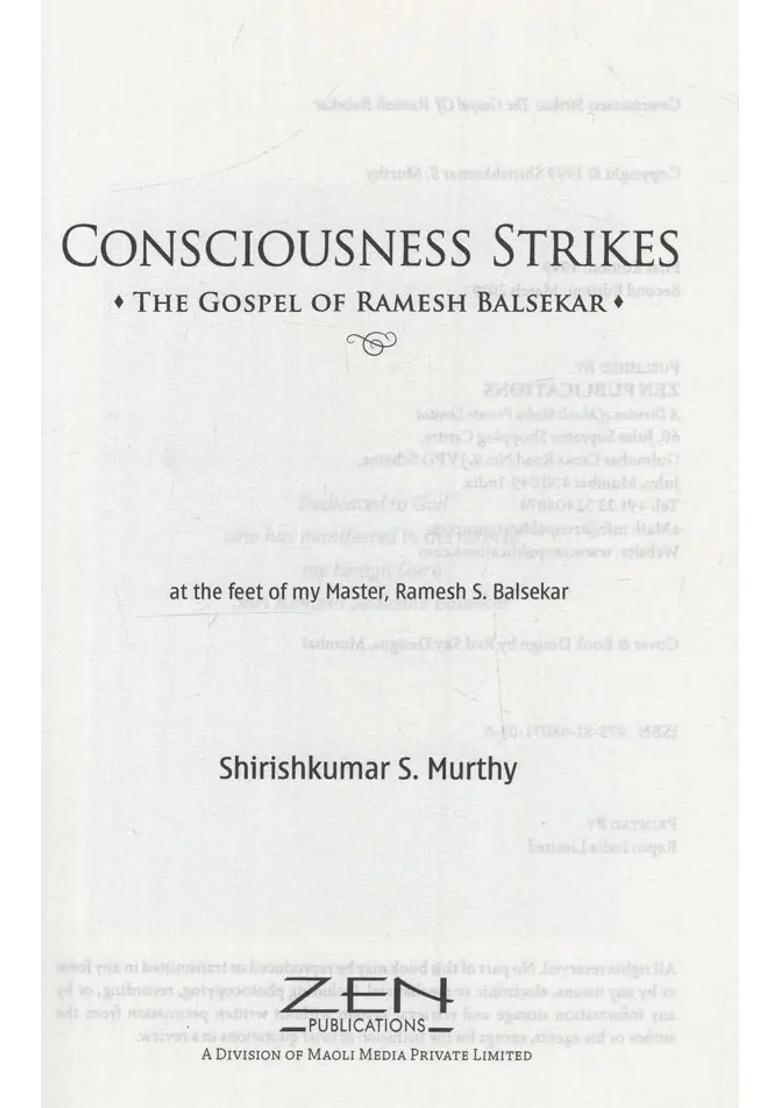 Consciousness Strikes The Gospel Of Ramesh Balsekar - Indya