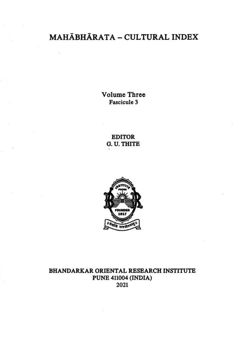 Mahabharata- Cultural Index Volume Three Fascicule 3 - Indya
