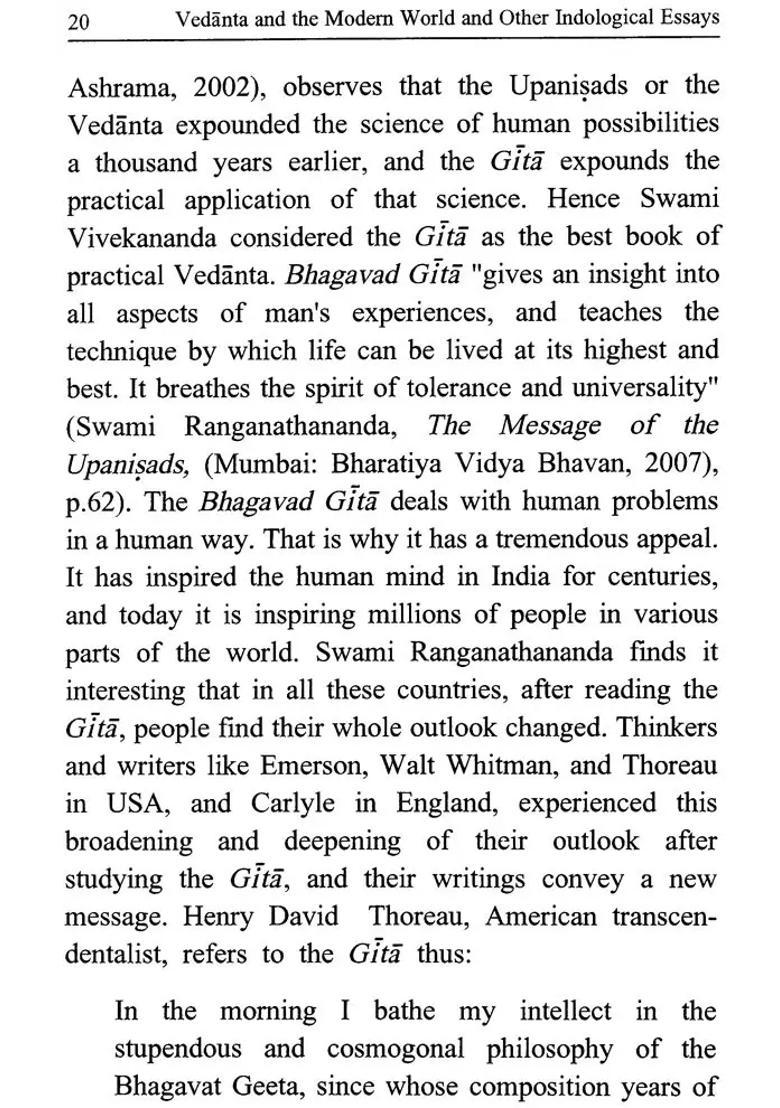 Vedanta And The Modern World And Other Indological Essays - Indya