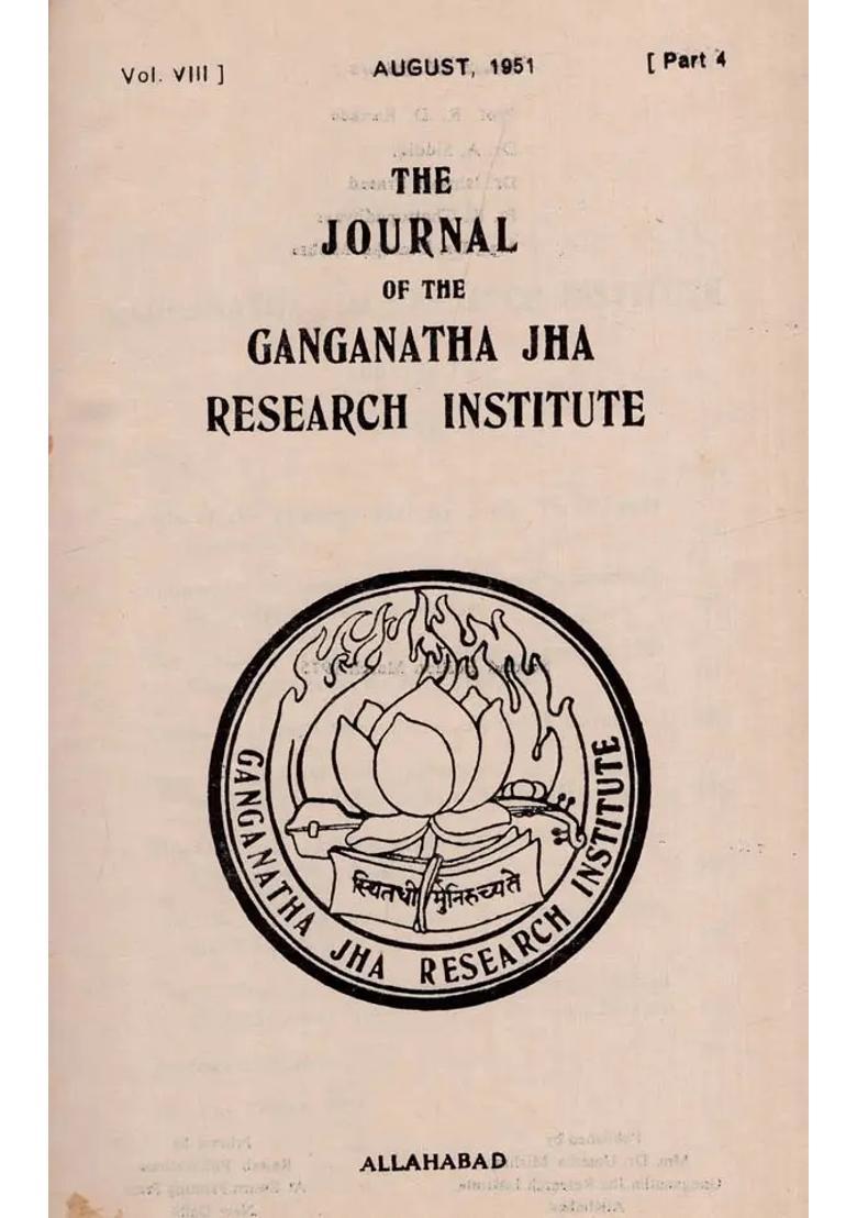 The Journal Of The Ganganatha Jha Research Institute August 1951 Parts 4 An Old And Rare Book - Indya