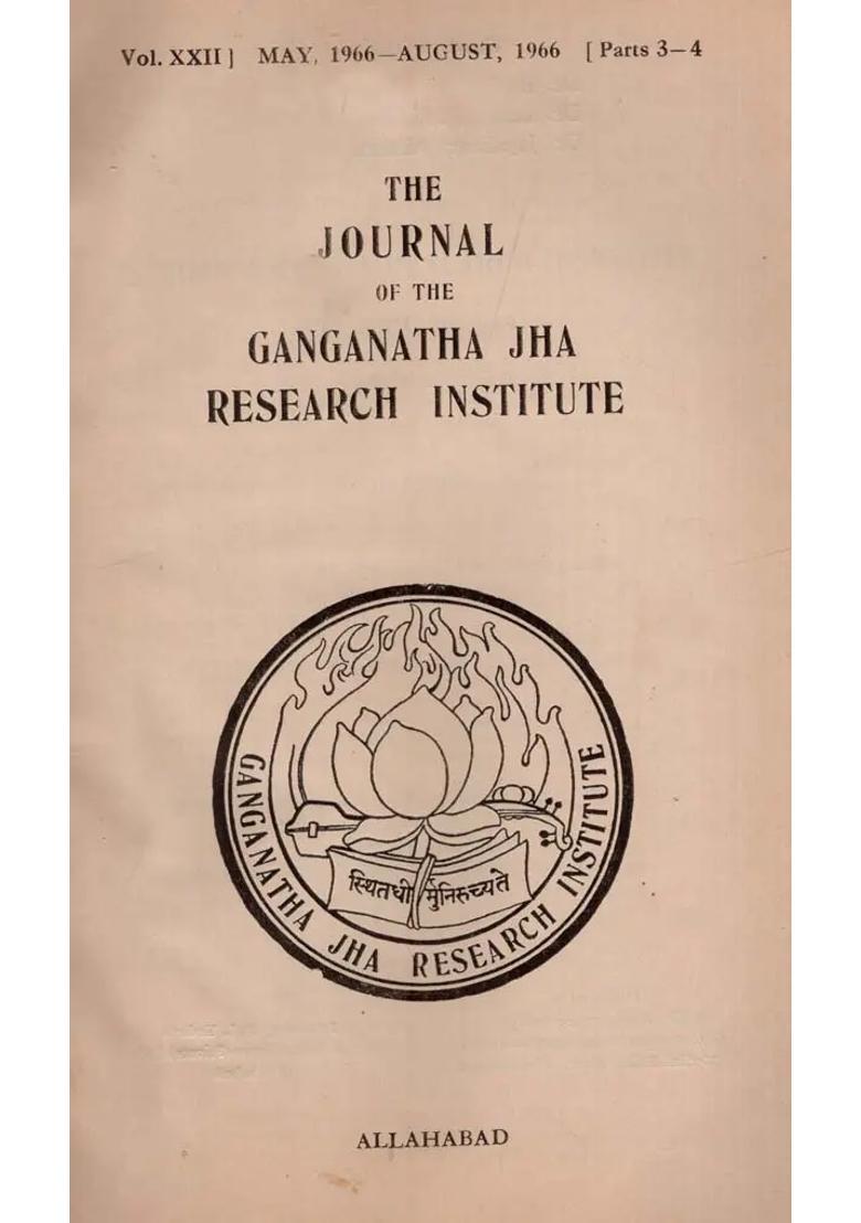 The Journal Of The Ganganatha Jha Research Institute May 1966- August 1966 Parts 3-4 An Old And Rare Book - Indya