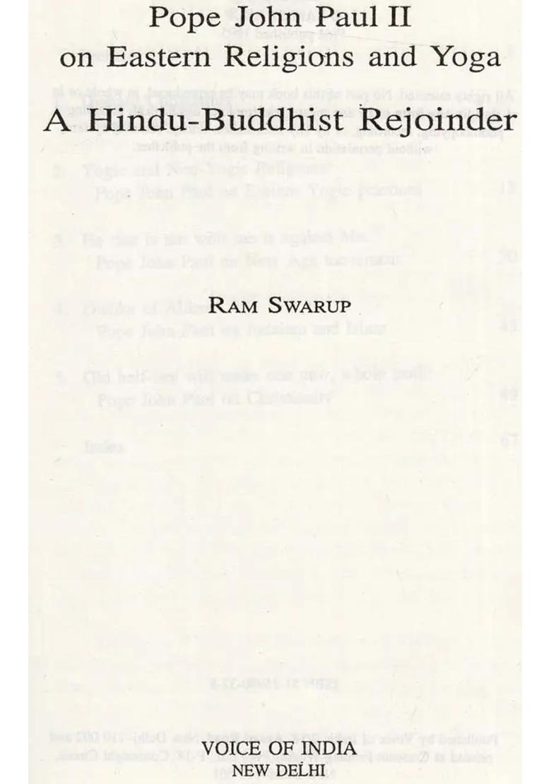 A Hindu-Buddhist Rejoinder Pope John Paul Ii On Eastern Religions And Yoga - Indya