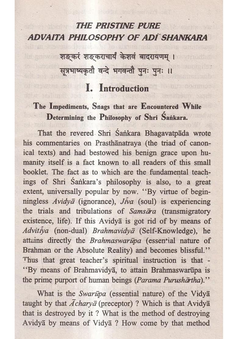 The Pristine Pure Advaita Philosophy Of Adi Sankara Sankara Siddhanta - Indya
