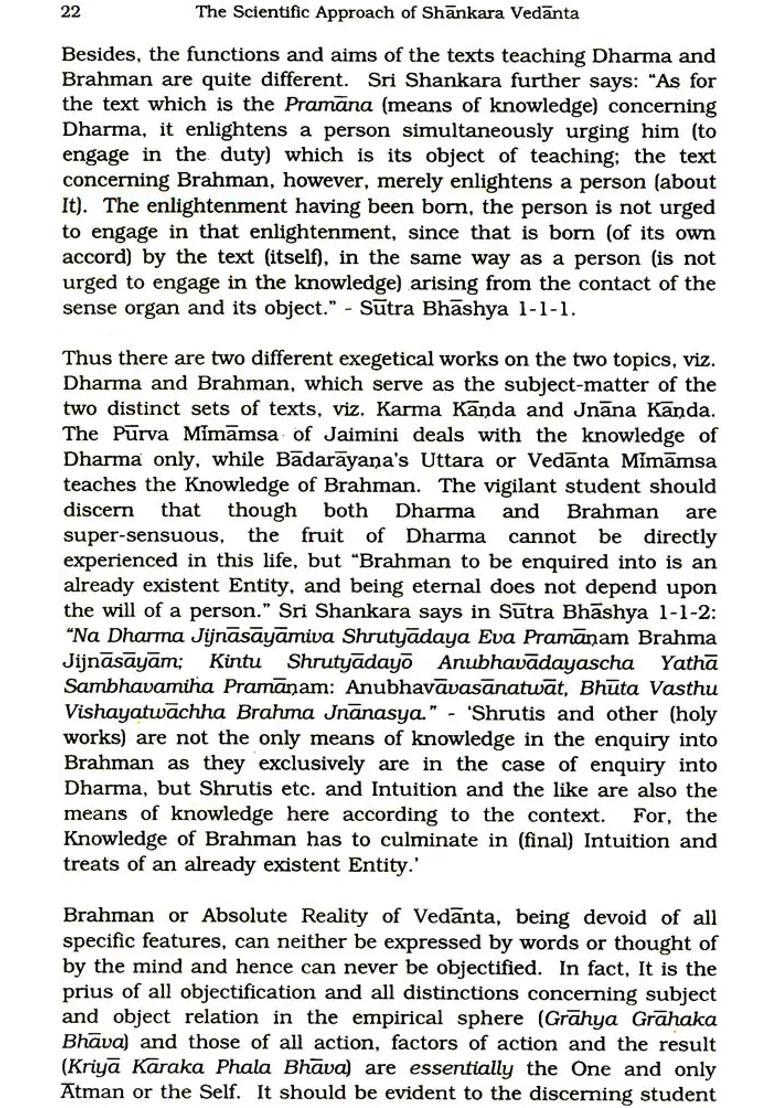 The Scientific Approach Of Shankara Vedanta - Indya