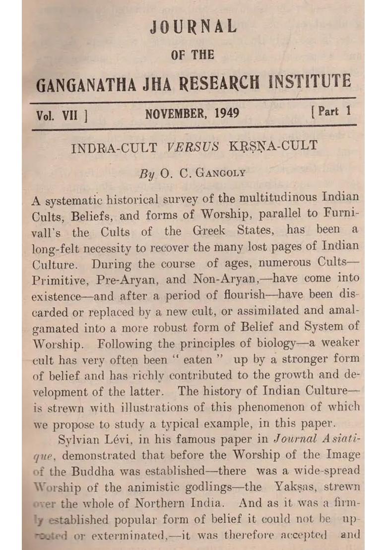 The Journal Of The Ganganatha Jha Research Institute November 1949 Part 1 An Old And Rare Book - Indya