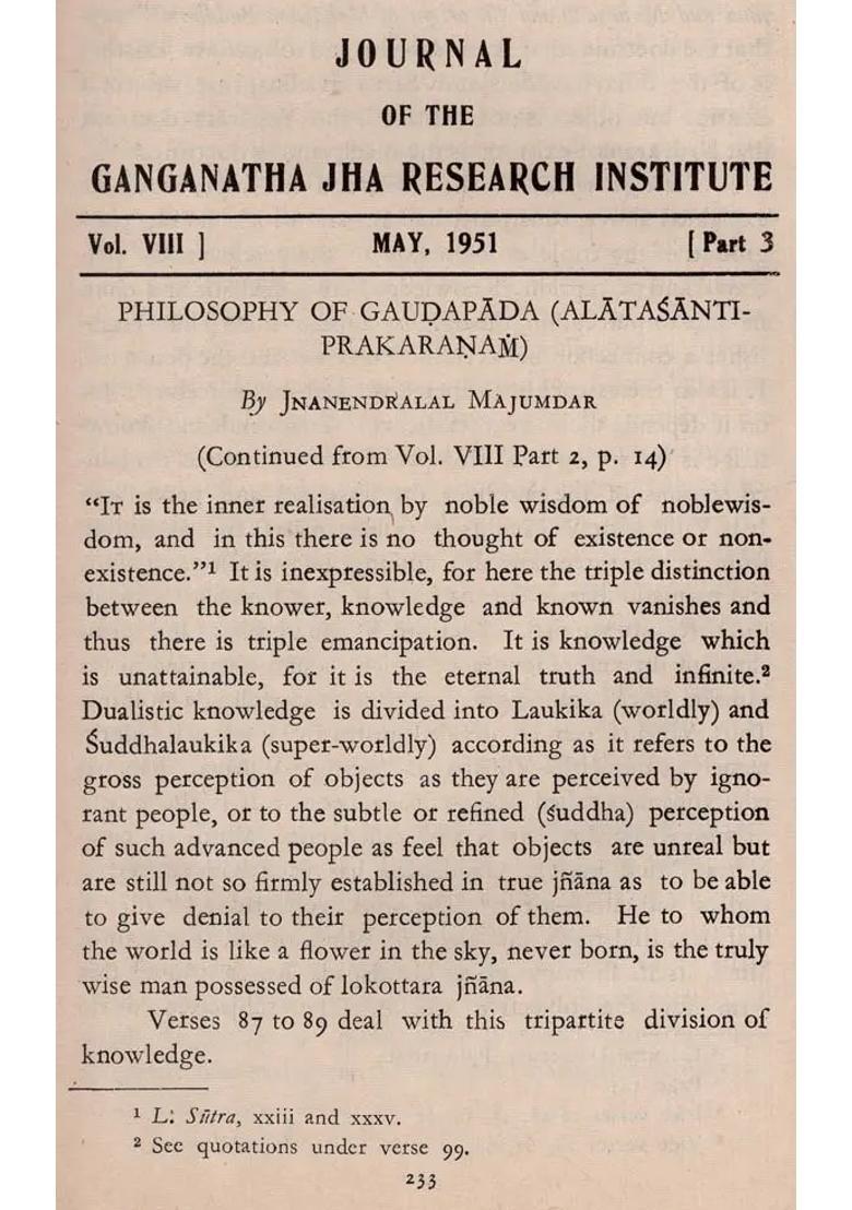 The Journal Of The Ganganatha Jha Research Institute May 1951 Part 3 An Old And Rare Book - Indya