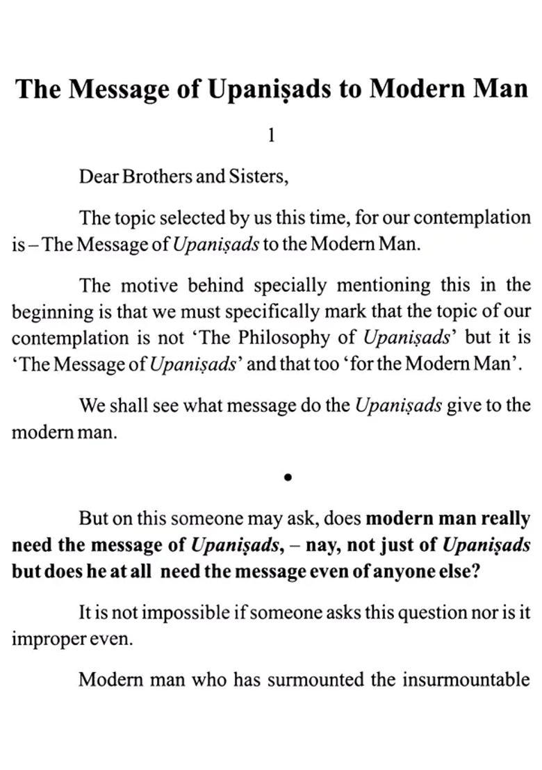 The Message Of Upanisads To Modern Man - Indya