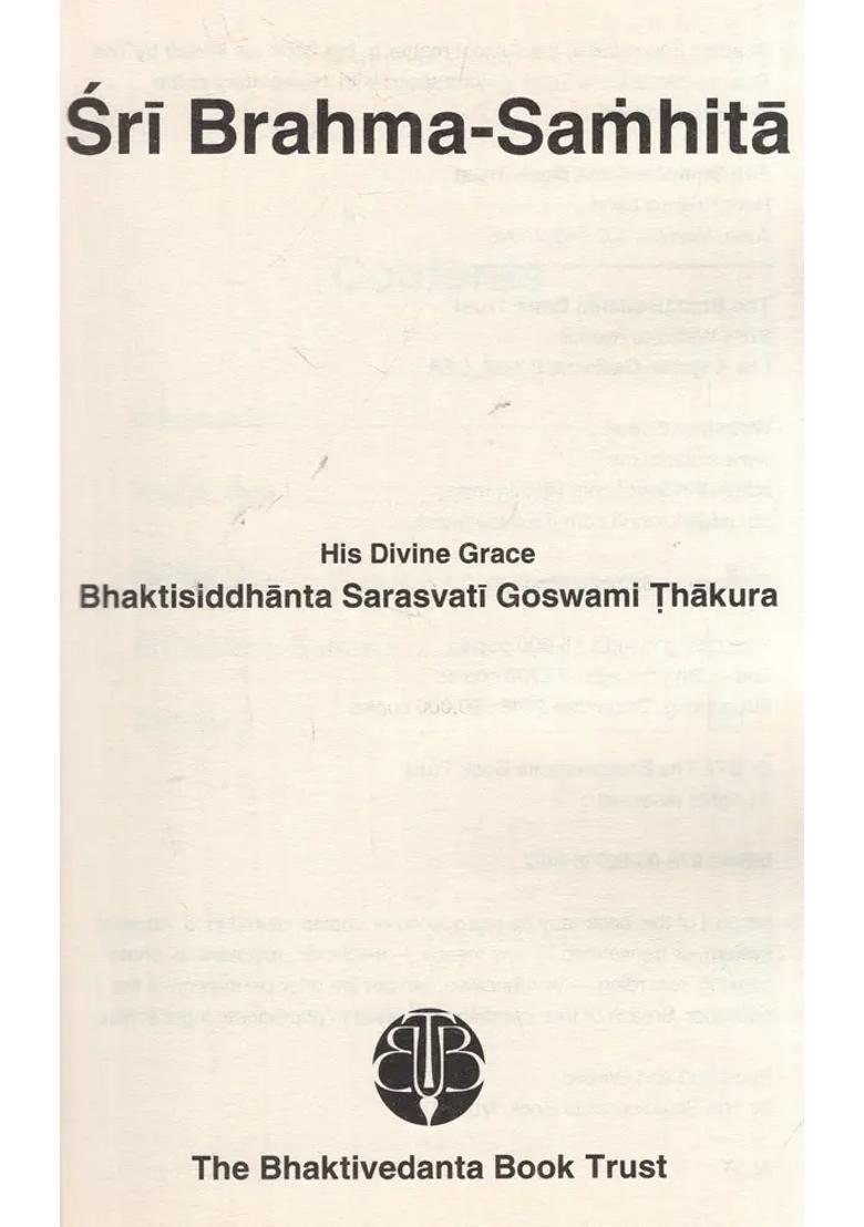 Sri Brahma-Samhita - Indya