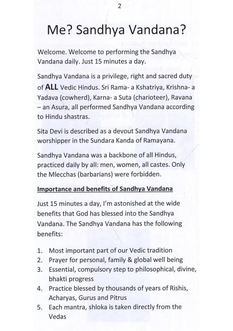 Hindu Sandhya Vandanam- For All Hindus- All Gotras Professions Women Too Vedic Daily Prayer - Indya