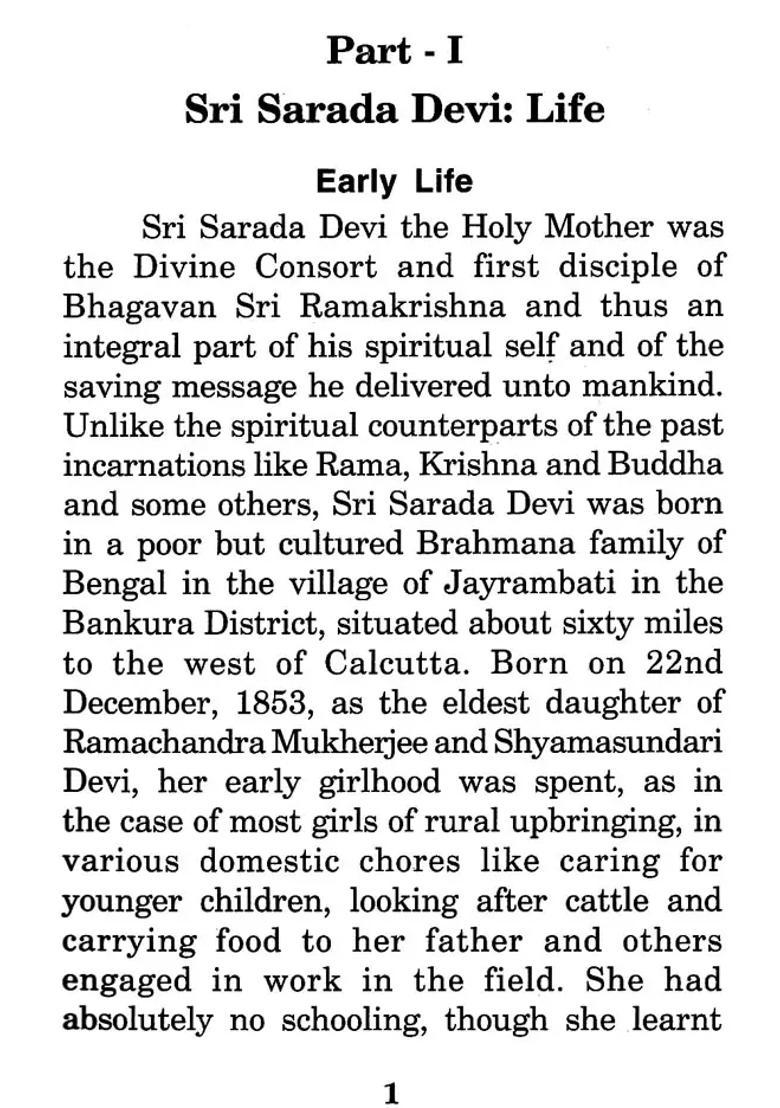Sri Sarada Devi- The Holy Mother Life And Teachings - Indya