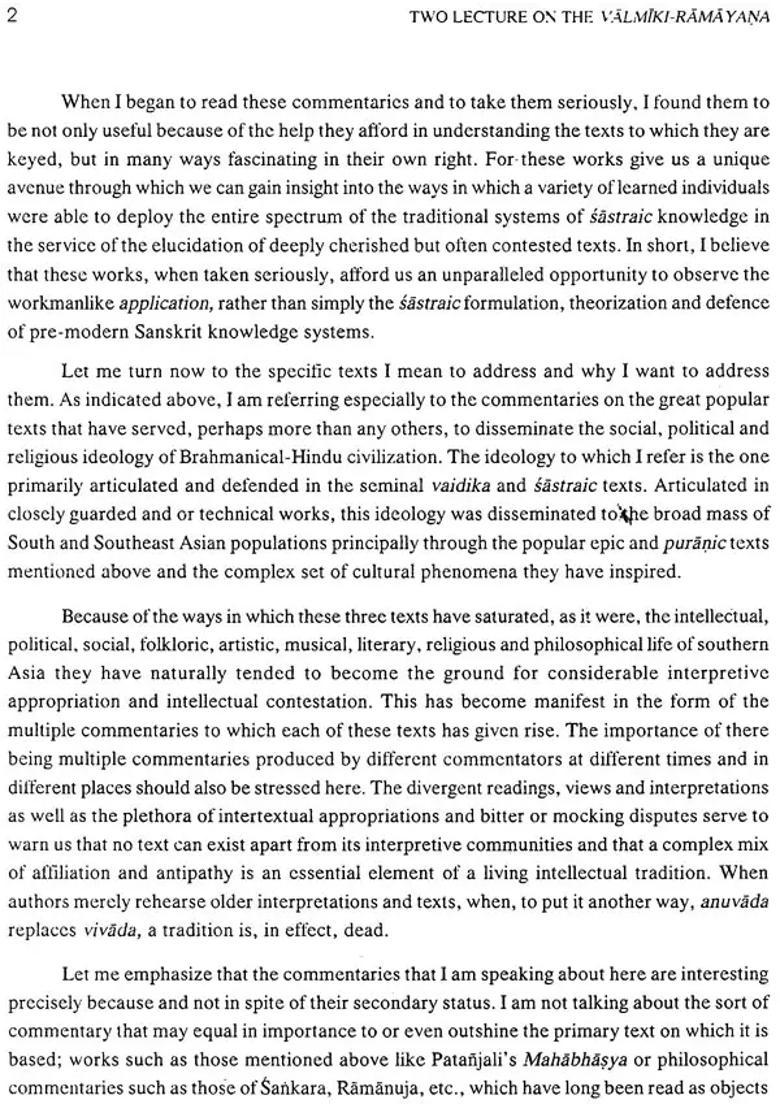 Two Lectures On The Valmiki-Ramayana - Indya