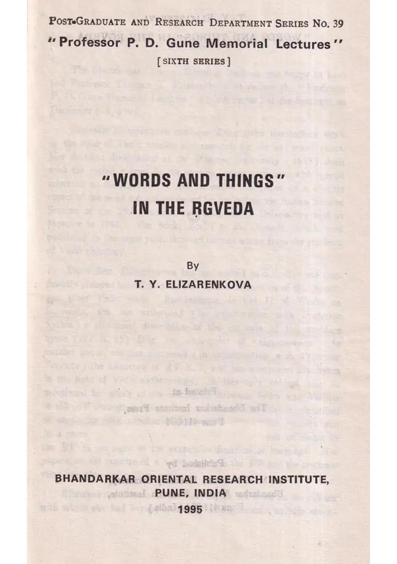 Words And Things In The Rgveda A Rare Book - Indya