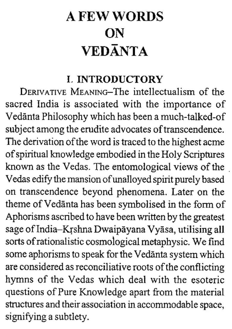 A Few Words On Vedanta - Indya