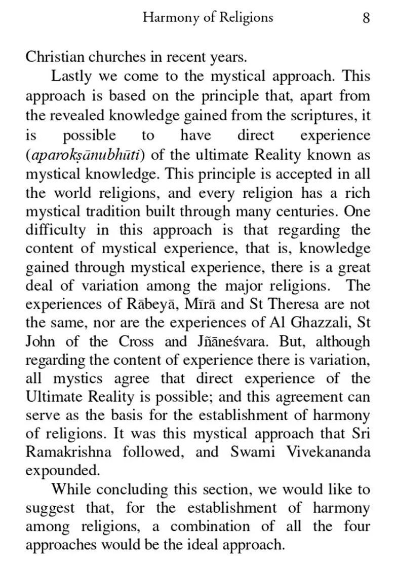 Harmony Of Religions From The Standpoint Of Sri Ramakrishna And Swami Vivekananda - Indya