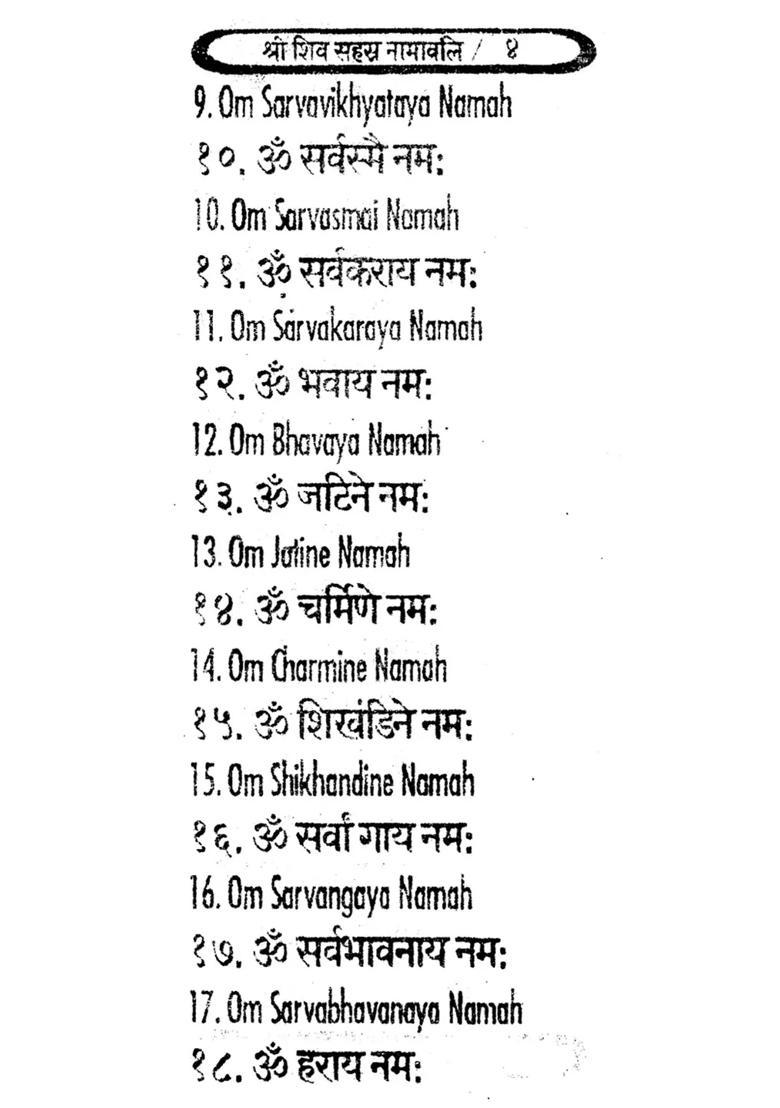 Shri Shiv Sahasra Namavali An Old And Rare Book - Indya