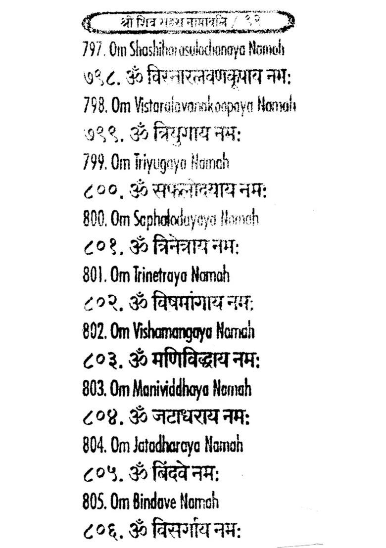 Shri Shiv Sahasra Namavali An Old And Rare Book - Indya