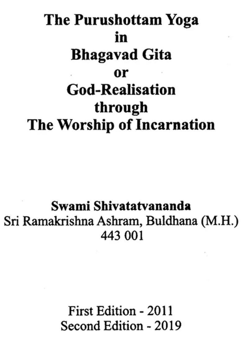 The Purushottam Yoga In Bhagavad Gita Or God-Realisation The Worship Of Incarnation - Indya