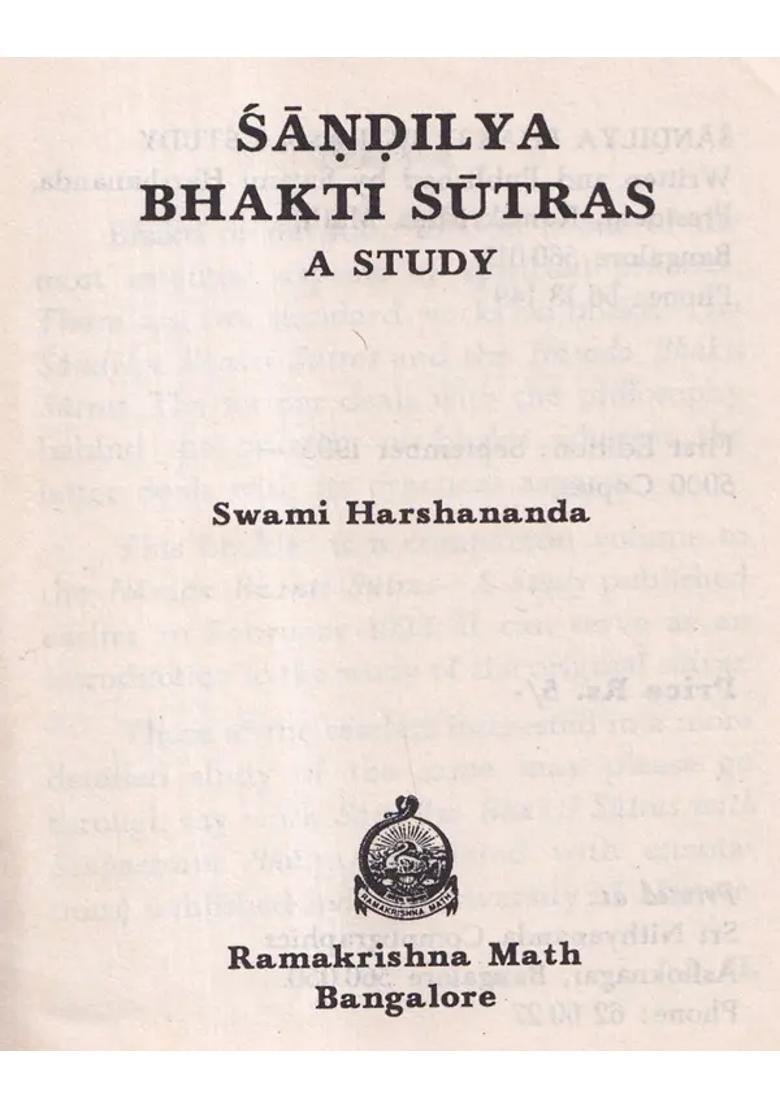 Sandilya Bhakti Sutras A Study An Old And Rare Book - Indya