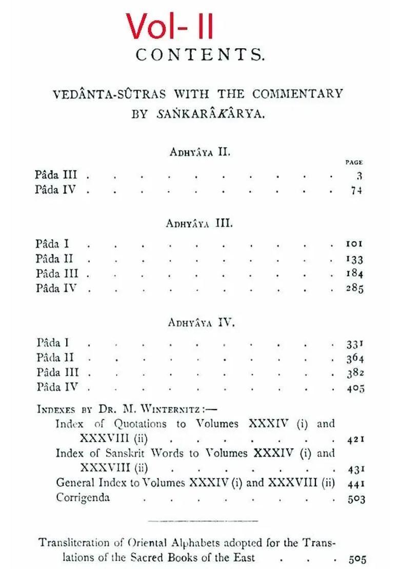 The Vedanta-Sutras - With The Commentary Of Sankaracarya Set Of 2 Parts - Indya