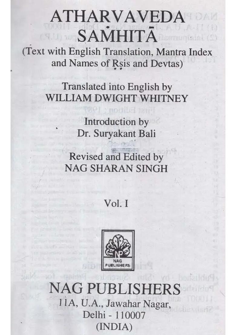 Atharva Veda Samhita- Text With English Translation Mantra Index And Names Of Risis And Devtas An Old And Rare Book Set Of 2 Volumes - Indya
