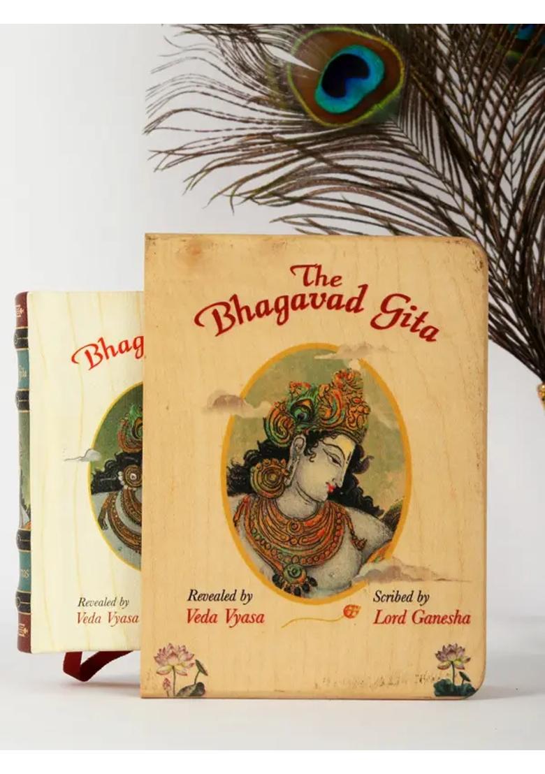 Gift Pack Of The Bhagavad Gita With Multi-Coloured Inner Printed On Acid-Free Paper In With Wooden Box A6 Size Book - Indya