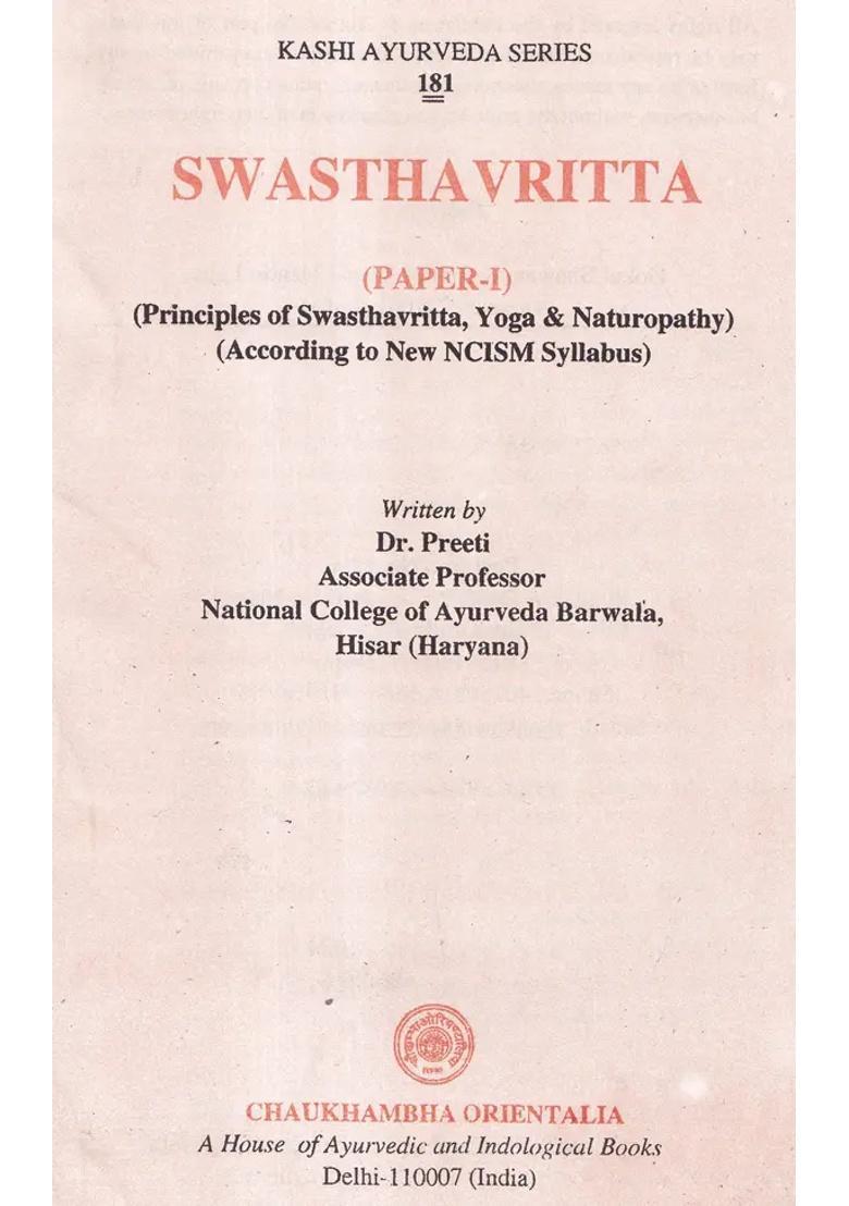Swasthavrittam According to NCISM Syllabus in Part-1 (Principle of Yoga and Naturopathy) - Indya