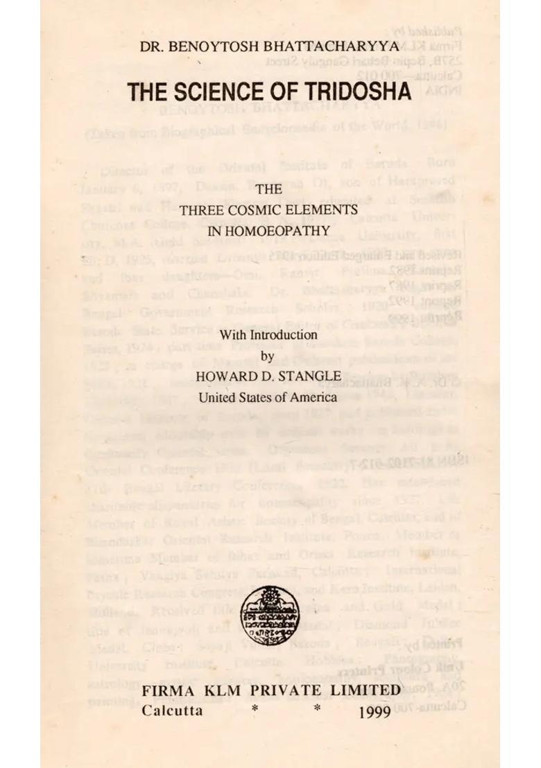 Tridosha and Homoeopathy (An Old Rare Book) - Indya