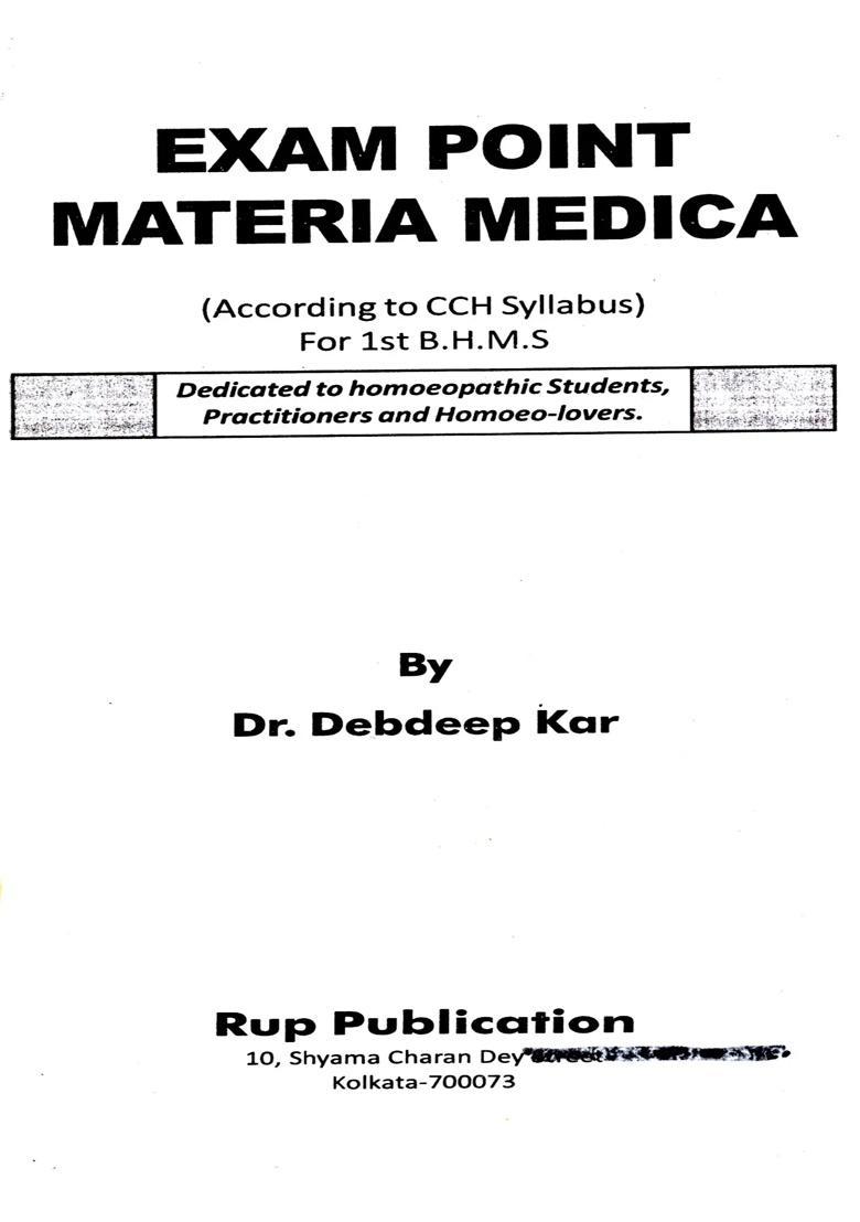 Exam Point Materia Medica (According to CCH Syllabus) For 1st BHMS - Indya