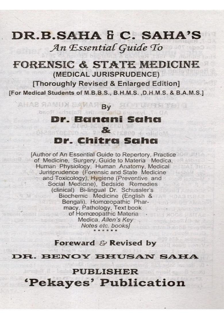 DR B SAHA C SAHAS- An Essential Guide to Forensic and State Medicine (Medical Jurisprudence- For Medical Students of MBBS, BHMS, DHMS BAMS) Set 2 Volumes - Indya