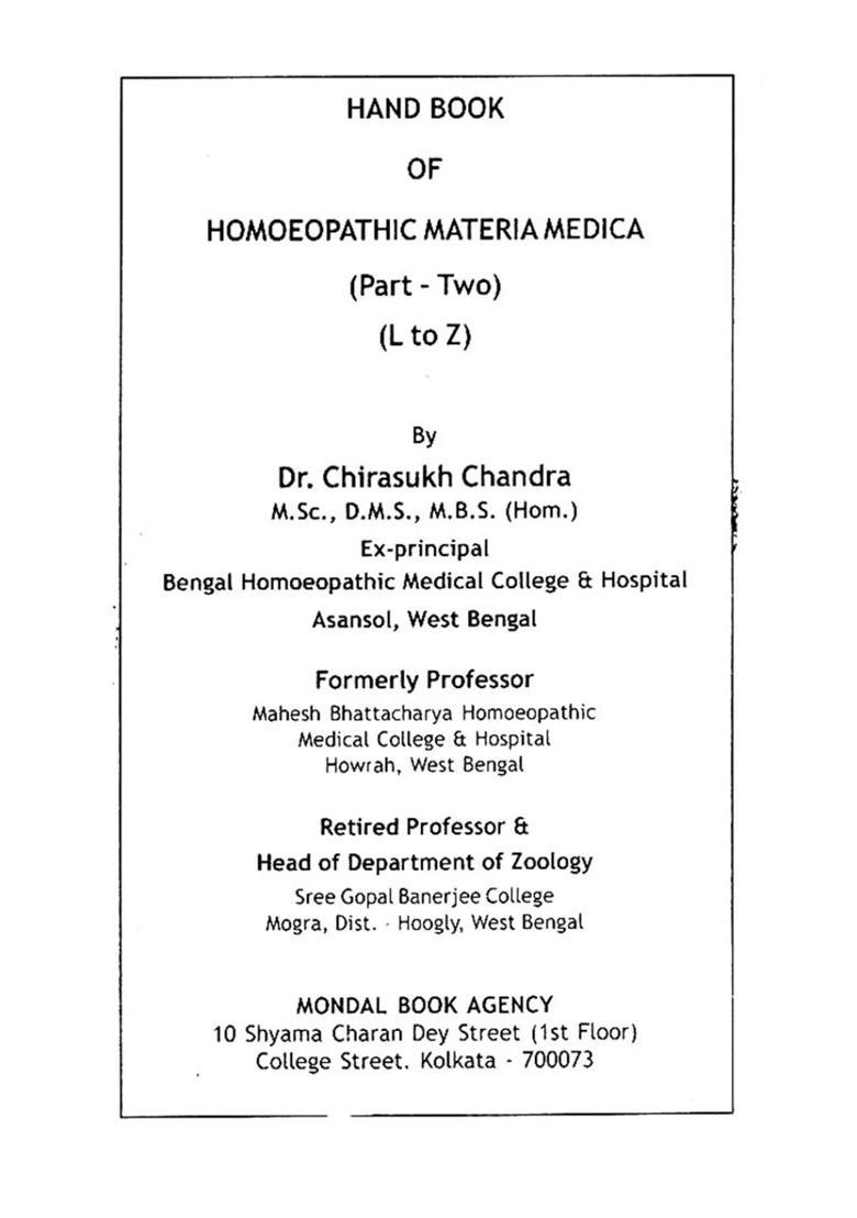 Hand Book mopathic Materia Medica- Part -2 (L to Z) - Indya