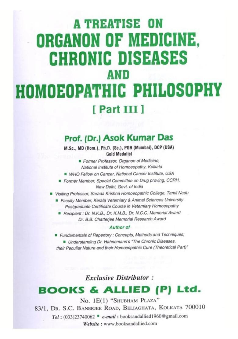 A Treatise on Organon of Medicine, Chronic Diseases and Homoeopathic Philosophy (Part-3) - Indya
