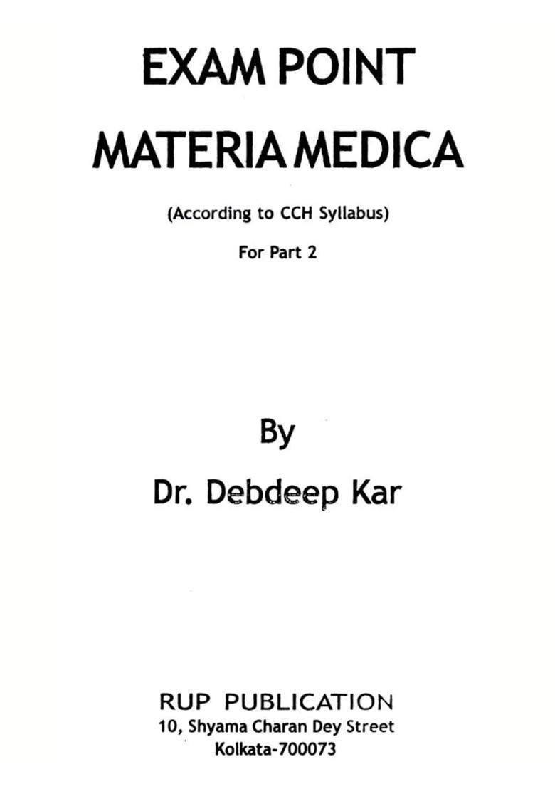 Exam Point Materia Medica- According to CCH Syllabus for 2nd BHMS - Indya