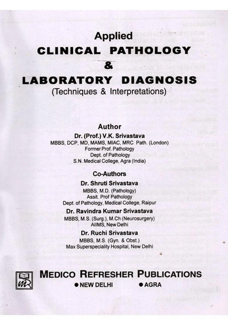 Applied Clinical Pathology and Laboratory Diagnosis (Techniques Interpretations) - Indya