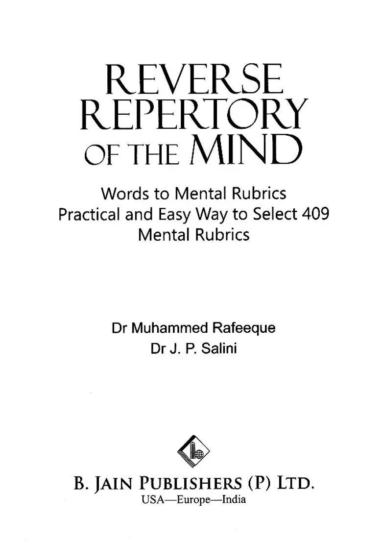 Reverse Repertory of the Mind Words to Mental Rubrics Practical and Easy Way Select 409 - Indya