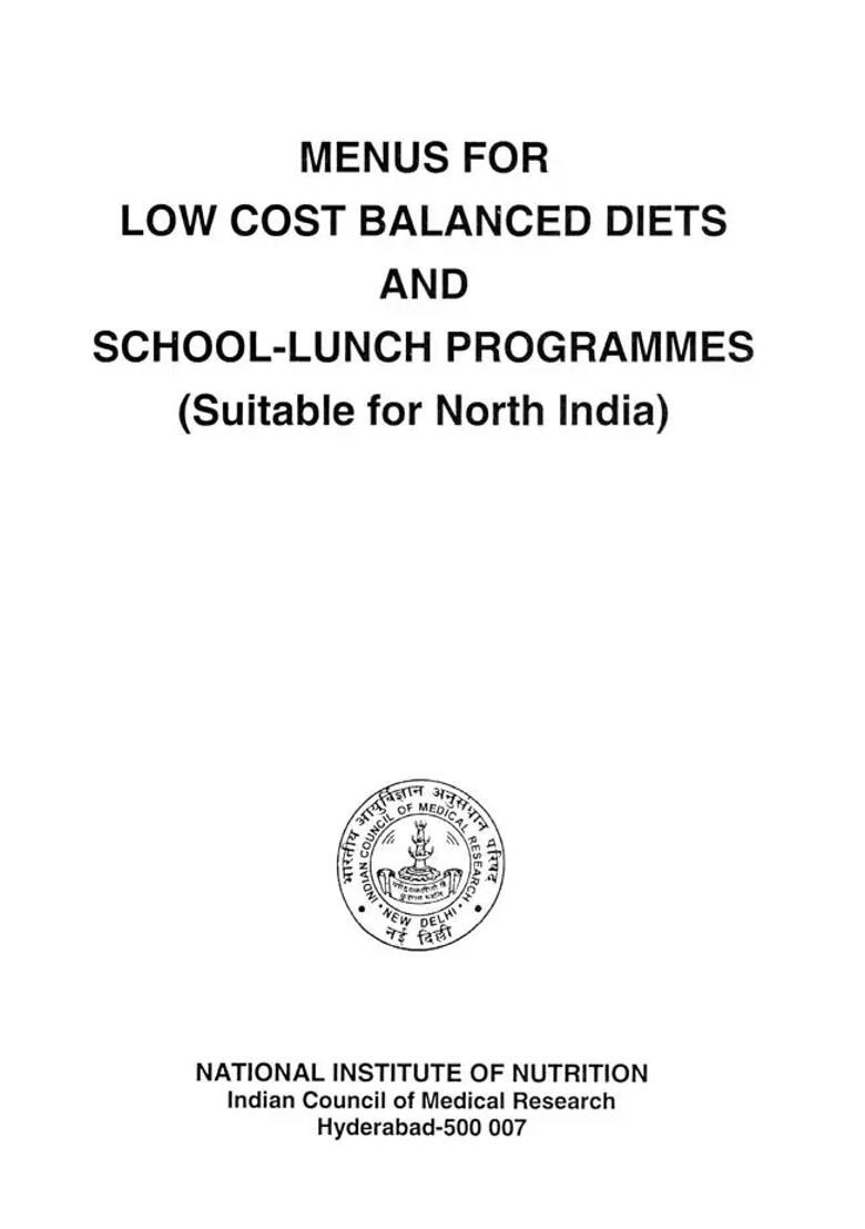 Menus for Low-Cost Balanced Diets and School-Lunch Programmes Suitable North India South (Set of 2 Books) - Indya