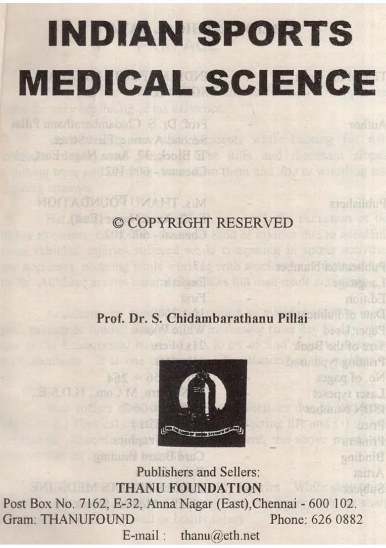 Indian Sports Medical Science (An Old and Rare Book) - Indya