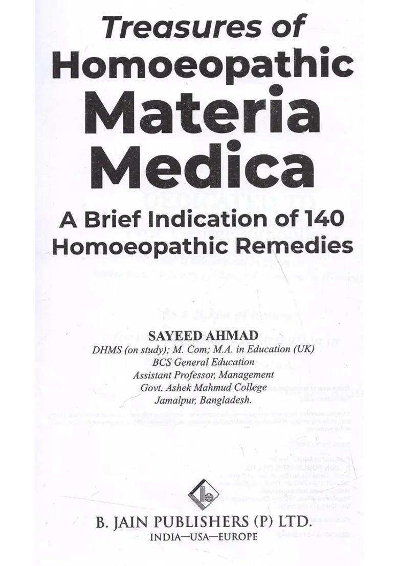 Treasures of Homoeopathic Materia Medica A Brief Indication 140 Remedies - Indya