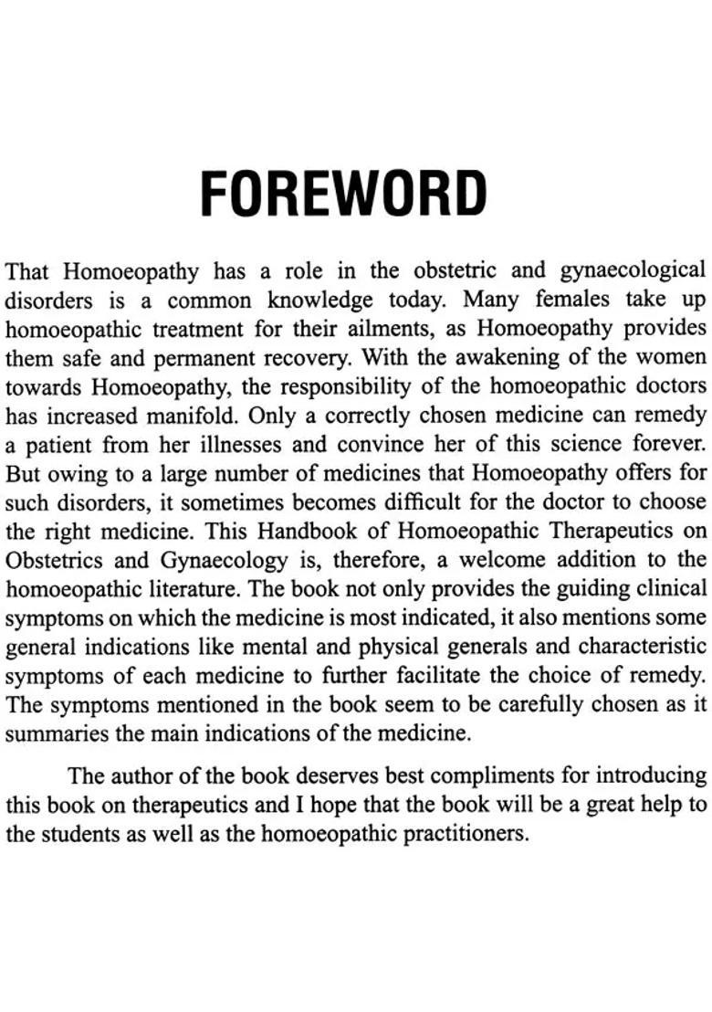 Handbook of Homoeopathic Therapeutics on Obstetrics and Gynaecology - Indya