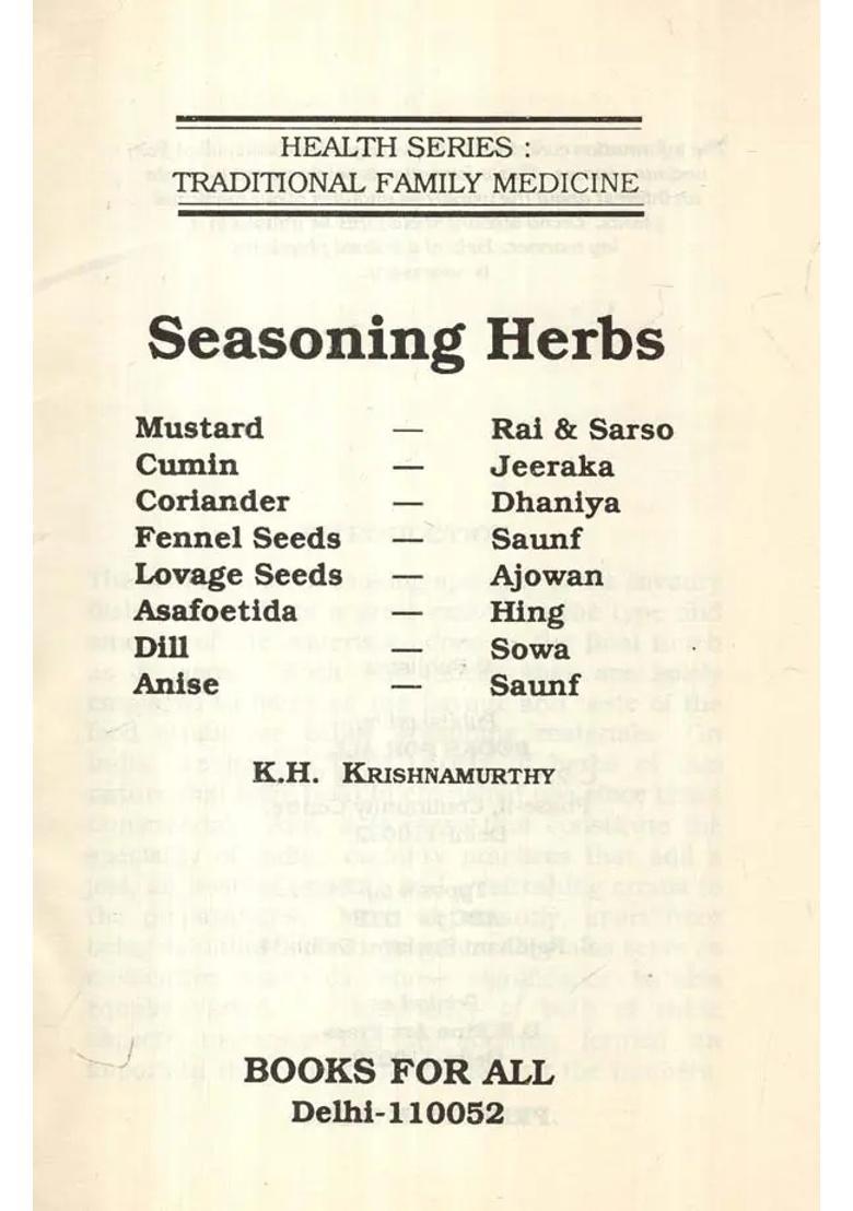 Seasoning Herbs- Traditional Family Medicine (Health Series) - Indya