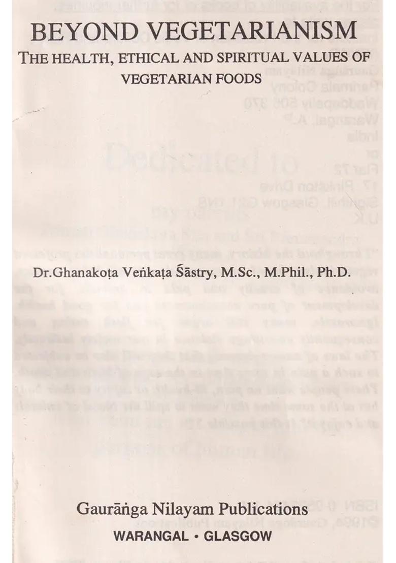 Beyond Vegetarianism The Health, Ethical and Spiritual Values of Vegetarian Foods (An Old Rare Book) - Indya