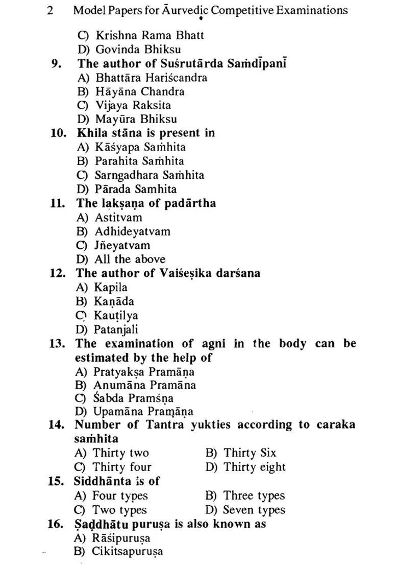Model Papers For Ayurvedic Competitive Examinations - Indya