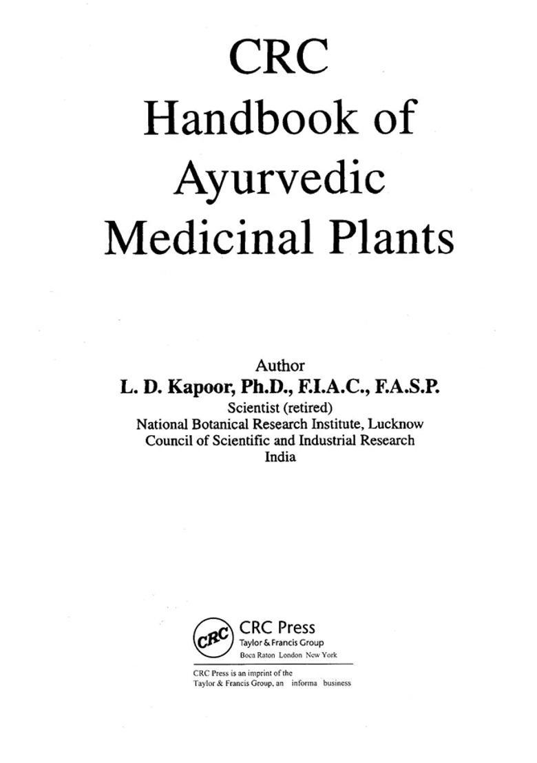 Handbook of Ayurvedic Medicinal Plants - Indya