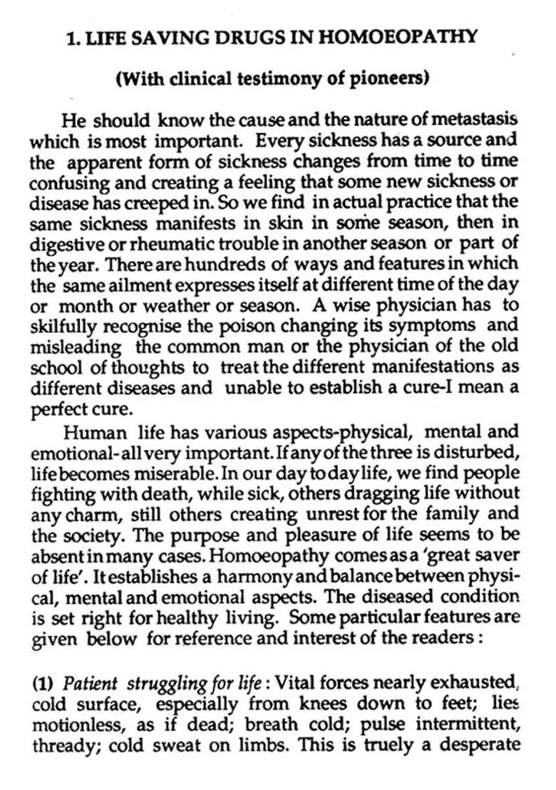 Life Saving Drugs in Homoeopathy - Indya