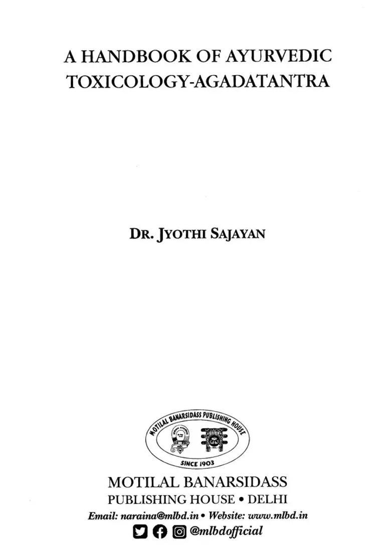 A Handbook of Ayurvedic Toxicology Agadatantra - Indya